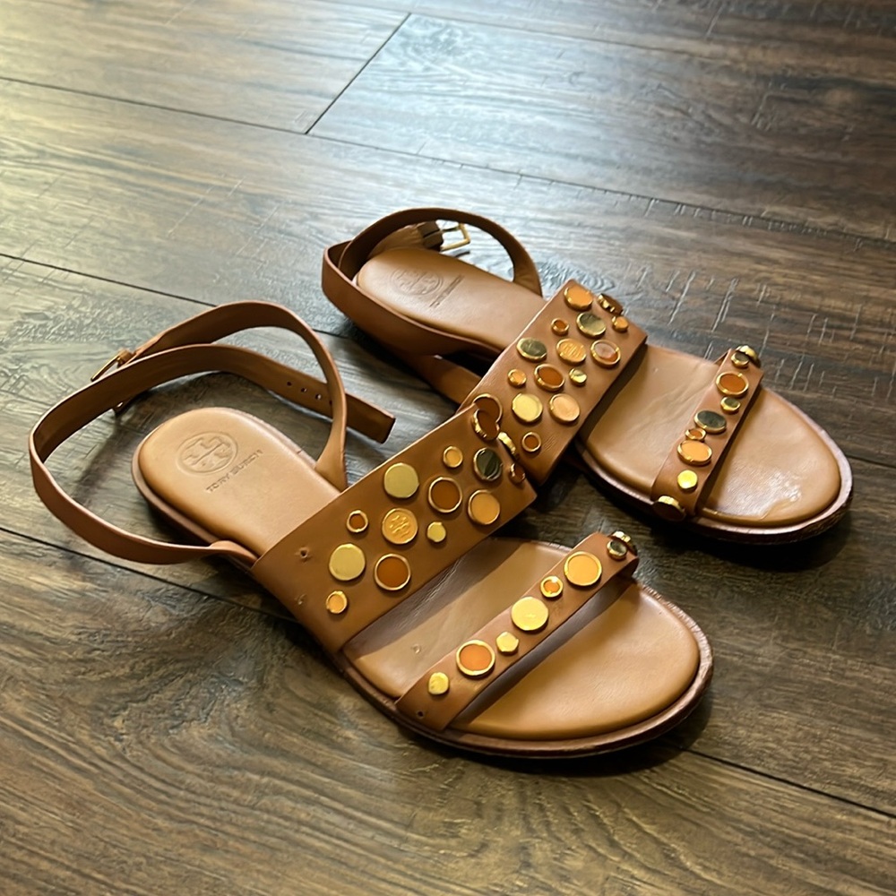 Tory Burch Tan & Gold Leather Sandals